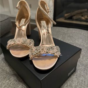 Badgley Mischka Satin Jeweled Heels